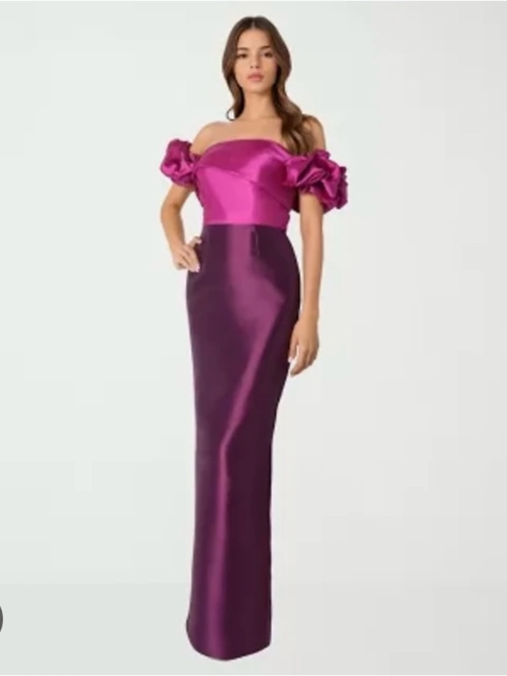 Rene Ruiz Collection Off-Shoulder Ruffle Gown Fuchsia Size 12 Prom Evening